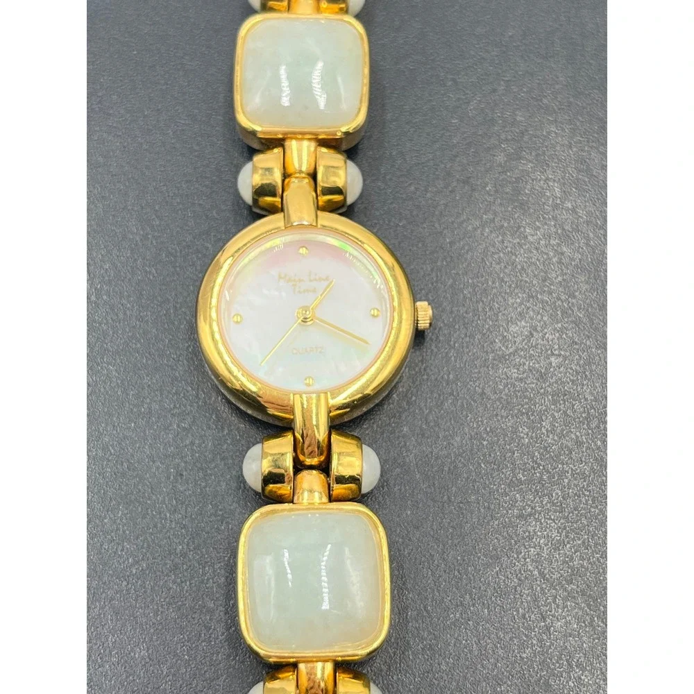 Main Line Time Green‎ Blue Jadeite Stone Mother of Pearl Bracelet wrist Watch